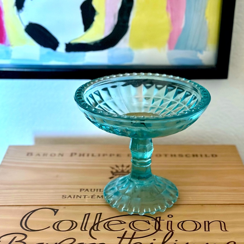 Vintage Jeanette Glass light blue Windsor compote dish